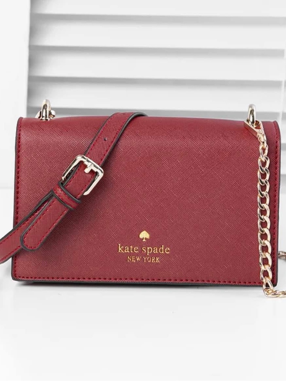 kate spade burgundy crossbody with gold chain